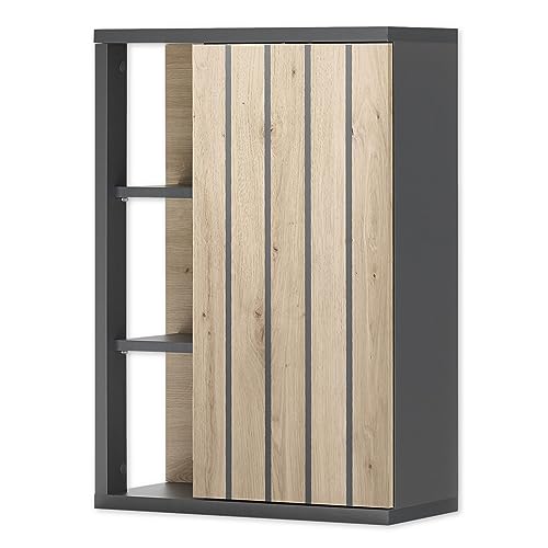 NIZZA Badezimmer Hängeschrank in Graphit, Artisan Eiche Optik - Badezimmerschrank Bad Schrank mit viel Stauraum - 50 x 72,5 x 23 cm (B/H/T) von Stella Trading