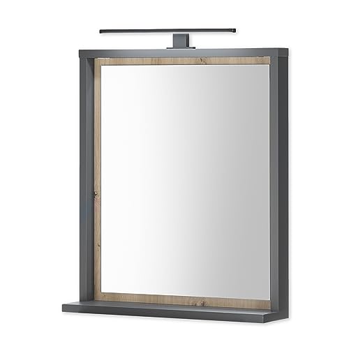 NIZZA Badspiegel mit Beleuchtung in Graphit, Artisan Eiche Optik - Praktischer Badezimmerspiegel mit Ablage - 60 x 70 x 15 cm (B/H/T) von Stella Trading