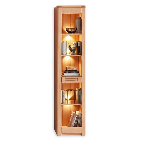 Nature ONE Regal in Kernbuche Teil-massiv FSC-Zertifiziert - Modernes Standregal mit LED-Beleuchtung und viel Stauraum - 43 x 203 x 40 cm (B/H/T) von Stella Trading