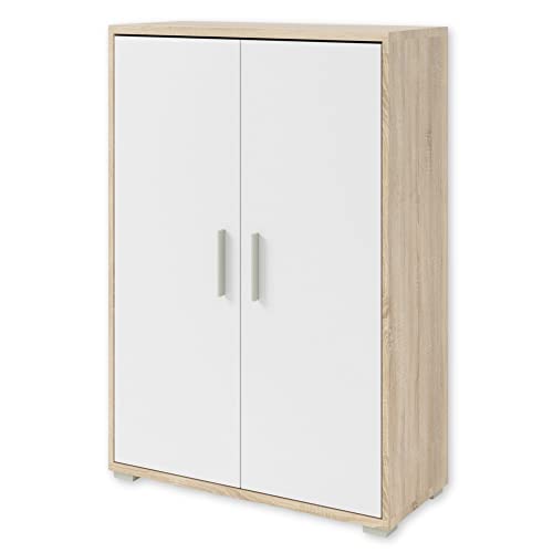 OFFICE LINE Aktenschrank in Eiche Sonoma Optik, Weiß - Halbhoher Büroschrank mit 2 Türen - Modernes Büromöbel Komplettset - 79 x 114 x 35 cm (B/H/T) von Stella Trading