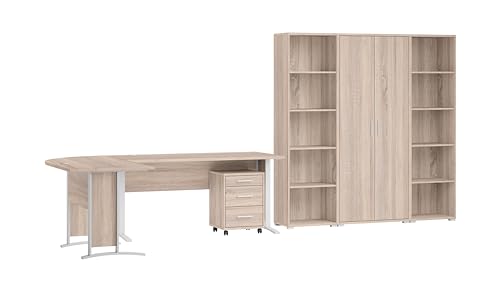 Stella Trading Büromöbel Komplettset in Eiche Sonoma Optik - Möbel Set 3-teilig bestehend aus Eckschreibtisch, Rollcontainer und Regalwand von Stella Trading