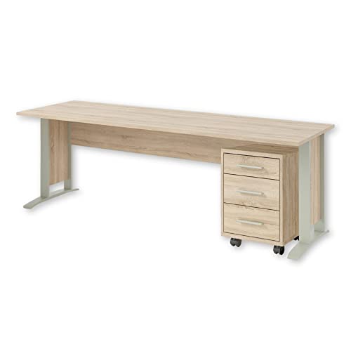 OFFICE LINE Schreibtisch in Eiche Sonoma Optik - Moderner Bürotisch Computertisch mit großer Arbeitsfläche und Rollcontainer - 150 x 73 x 70 cm (B/H/T) von Stella Trading