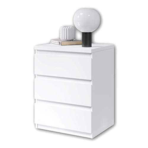 OLLI Nachttisch mit drei Schubladen in Weiß - Moderner Nachtschrank mit Stauraum für Ihr Bett - 45 x 61 x 38 cm (B/H/T) von Stella Trading