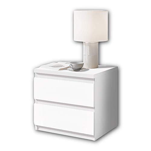 OLLI Nachttisch mit zwei Schubladen in Weiß - Moderner Nachtschrank mit Stauraum für Ihr Bett - 45 x 44 x 38 cm (B/H/T) von Stella Trading