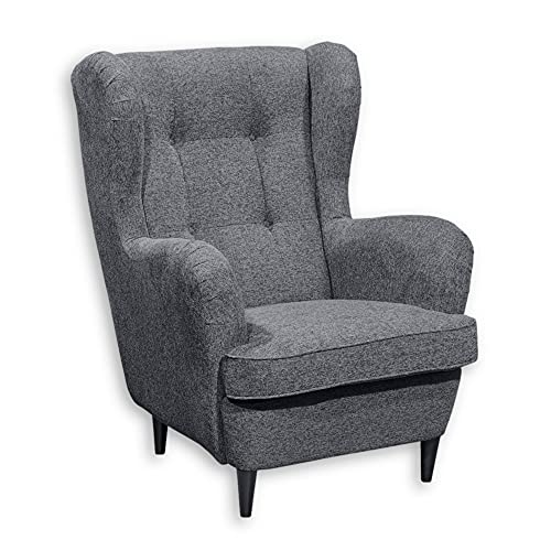 OSKAR Ohrensessel mit geknöpfter Polsterung, Anthrazit - Vintage Wohnzimmer Sessel mit Massivholz Füßen - 78 x 102 x 98 cm (B/H/T) von Stella Trading