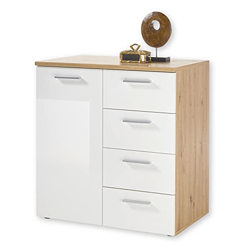 PABLO Kommode in Artisan Eiche Optik, Weiß - Modernes Sideboard mit viel Stauraum für Ihren Wohnbereich - 80 x 85 x 50 cm (B/H/T) von Stella Trading