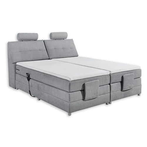 PALERMO 2 Boxspringbett 180x200 elektrisch verstellbar, Hellgrau - Bequemes Doppelbett mit dekorativer Steppung & Komfortschaum Topper - 180 x 127 x 234 cm (B/H/T) von Stella Trading
