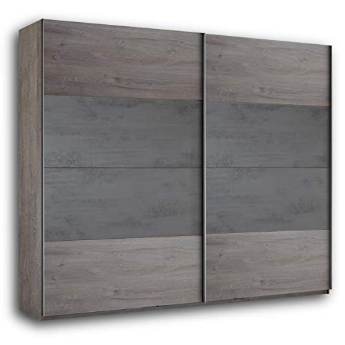 PALMA Eleganter Kleiderschrank 2-türig mit viel Stauraum - Vielseitiger Schwebetürenschrank in Haveleiche Optik, Betonoxid - 271 x 210 x 60 cm (B/H/T) von Stella Trading