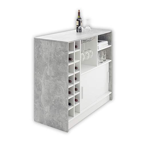 PLANTER Moderner Bartisch in Beton-Optik, Weiß - Geräumige Theke mit großem Flaschenregal für Küche, Wohn- & Esszimmer - 110 x 100 x 48 cm (B/H/T) von Stella Trading