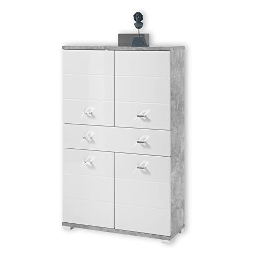 Stella Trading Badezimmer Highboard in Beton-Optik, Weiß - Moderner Badezimmerschrank Bad Schrank mit viel Stauraum - 76 x 123 x 31 cm (B/H/T) von Stella Trading