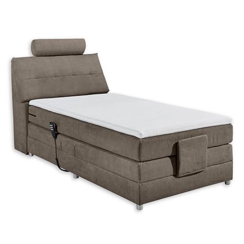 Palermo 2 Boxspringbett 120x200 elektrisch verstellbar, Stone - Bequemes Einzelbett mit dekorativer Steppung & Komfortschaum Topper - 120 x 127 x 234 cm (B/H/T) von Stella Trading