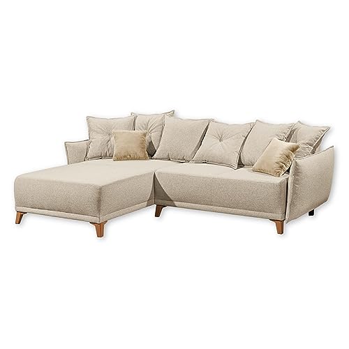 Stella Trading Pamplona Ecksofa mit Schlaffunktion, Beige - Moderne Eckcouch in L-Form mit Bettkasten - 255 x 91 x 185 cm (B/H/T) von Stella Trading