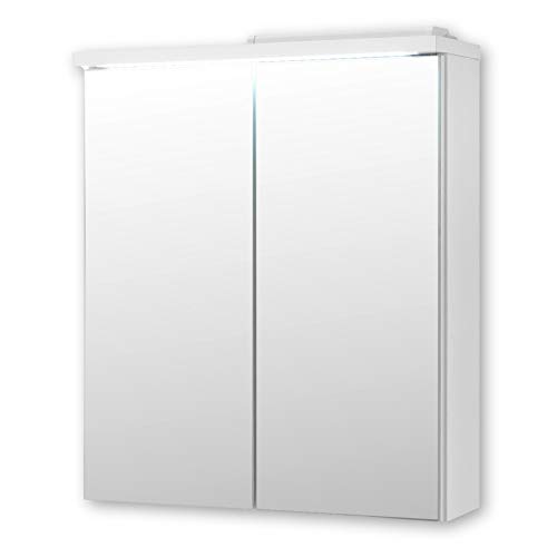Pool Spiegelschrank Bad mit LED-Beleuchtung in Weiß - Moderner Badezimmerspiegel Schrank mit viel Stauraum - 60 x 68 x 20 cm (B/H/T) von Stella Trading