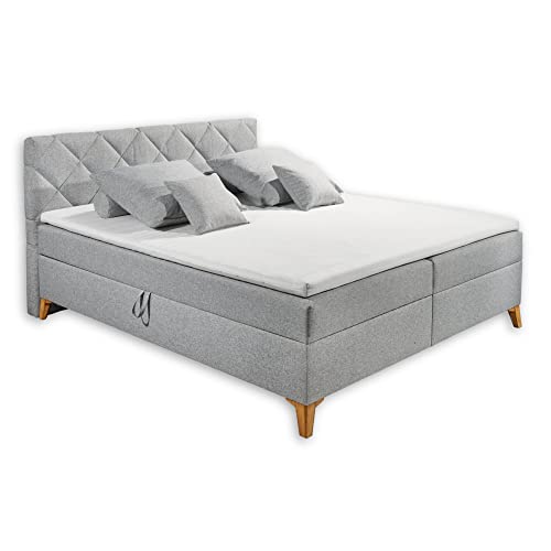 Stella Trading RATFORD 6 Polsterbett 180x200 mit Bettkasten, Silber - Modernes Doppelbett mit dekorativer Steppung & Kaltschaum Topper - 180 x 116 x 215 cm (B/H/T) von Stella Trading