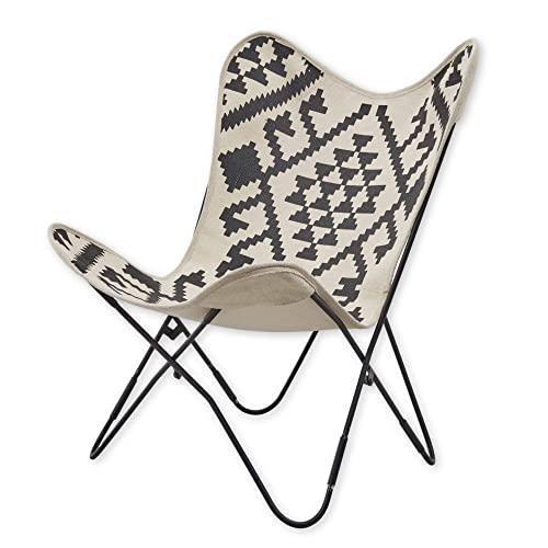 RIKA Butterfly Sessel, Schwarz / Weiß - Retro Wohnzimmer Sessel mit schwarzem Metallgestell - 75 x 90 x 75 cm (B/H/T) von Stella Trading