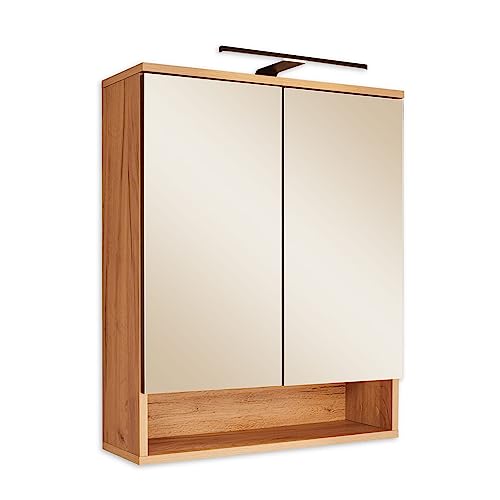 RIOM Spiegelschrank Bad mit LED-Beleuchtung in Artisan Eiche Optik - Badezimmerspiegel Schrank mit viel Stauraum - 60 x 75 x 22 cm (B/H/T) von Stella Trading