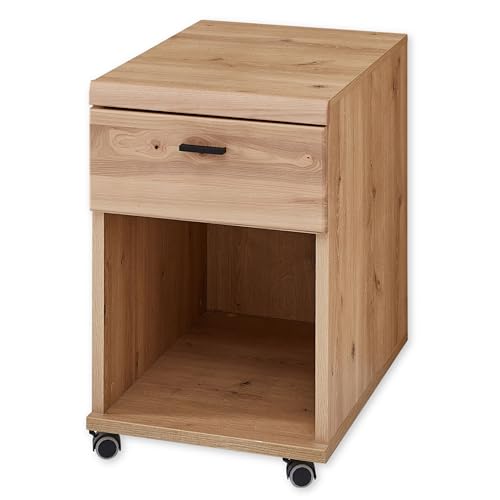 Rollcontainer Schreibtisch in Altesche massiv, Old Artisan Oak Optik FSC-zertifiziert - Mobiler Büroschrank mit Schublade - 44 x 67 x 58 cm (B/H/T) von Stella Trading