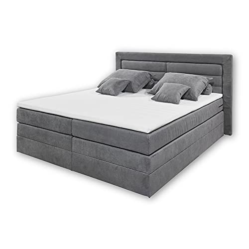 SABA 2 Boxspringbett 180x200 mit Bettkasten, Grau - Modernes Doppelbett mit 7-Zonen-Federkern Matratze & Komfortschaum Topper - 201 x 114 x 210 cm (B/H/T) von Stella Trading