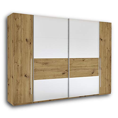 SAN MARINO Eleganter Kleiderschrank mit viel Stauraum - Vielseitiger Schwebetürenschrank in Artisan Eiche Optik, Weiß - 270 x 226 x 60 cm (B/H/T) von Stella Trading