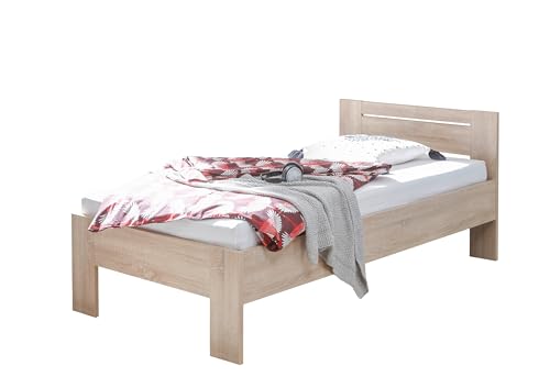 SATURN Stilvolles Futonbett 90 x 200 cm - Komfortables Jugendzimmer Einzelbett in Eiche Sonoma Optik - 95 x 76 x 204 cm (B/H/T) von Stella Trading