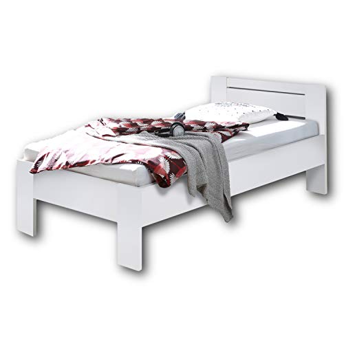 SATURN Stilvolles Futonbett 90 x 200 cm - Komfortables Jugendzimmer Einzelbett in Weiß - 95 x 76 x 204 cm (B/H/T) von Stella Trading