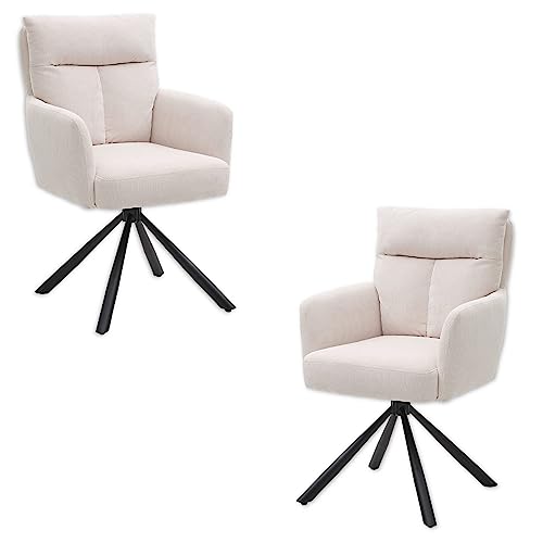 SOFIA Esszimmerstühle 2er Set mit schwarzem Metallgestell und Cord Bezug, Beige - Bequeme Stühle für Esszimmer & Wohnzimmer - 60 x 93 x 67 cm (B/H/T) von Stella Trading