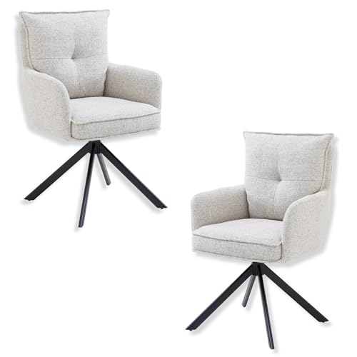 Sofia Esszimmerstühle 2er Set mit schwarzem Metallgestell und Microfaser Bezug, Beige - Bequeme Stühle für Esszimmer & Wohnzimmer - 60 x 93 x 67 cm (B/H/T) von Stella Trading