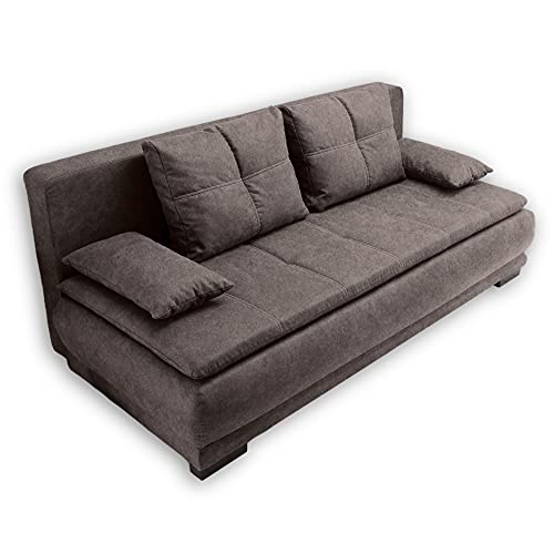 Stella Trading SOPHIE Bequemes Schlafsofa mit Bettkasten, Stoffbezug Espresso - Klappbares Sofa mit Schlaffunktion und dekorativer Steppung - 208 x 93 x 105 cm (B/H/T) von Stella Trading