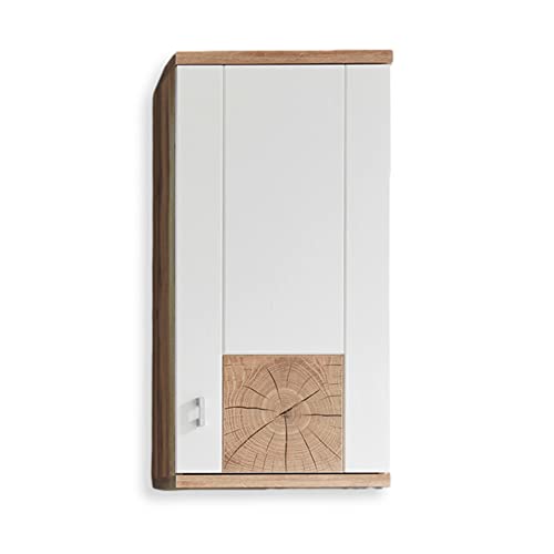 SPALT Badezimmer Hängeschrank in Wildeiche Optik, Weiß matt - Badezimmerschrank Bad Schrank mit viel Stauraum - 38 x 77 x 23 cm (B/H/T) von Stella Trading