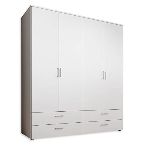 SPAZIO Kleiderschrank in Weiß - Vielseitiger Drehtürenschrank 4-türig für Ihr Schlafzimmer - 184 x 199 x 48 cm (B/H/T) von Stella Trading