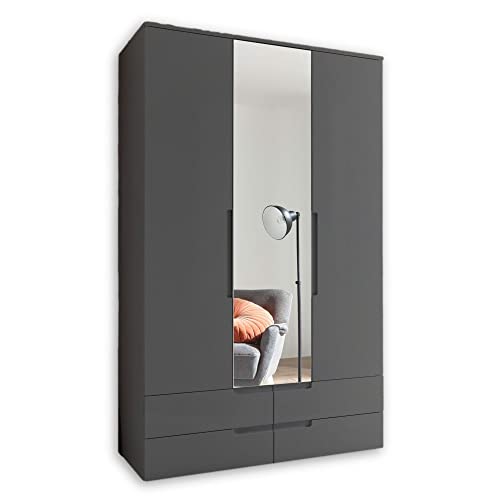 SPICE Eleganter Kleiderschrank mit viel Stauraum & Spiegeltür - Vielseitiger Drehtürenschrank in Graphit matt - 126 x 208 x 57 cm (B/H/T) von Stella Trading