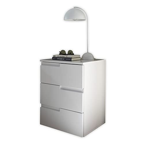 Stella Trading Nachttisch in Weiß Hochglanz - Moderner Nachtschrank mit Schubladen und viel Stauraum - 46 x 61 x 40 cm (B/H/T) von Stella Trading