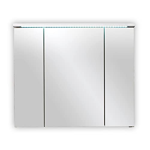 SPLASH Spiegelschrank Bad mit LED-Beleuchtung in Weiß Hochglanz - Badezimmerspiegel Schrank mit viel Stauraum - 80 x 68 x 23 cm (B/H/T) von Stella Trading