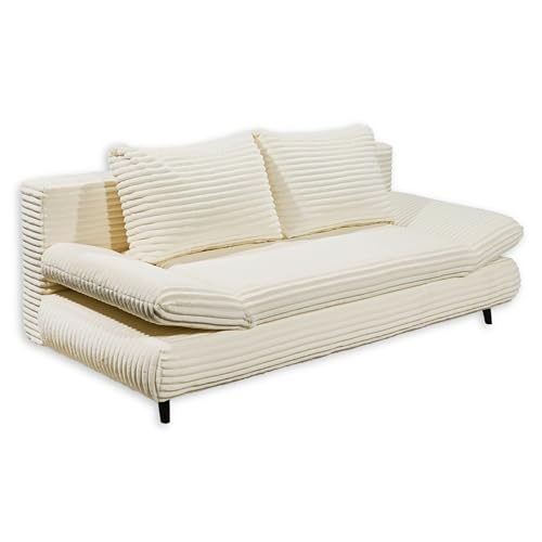 SUNNY 2 Bequemes Schlafsofa in Cord-Optik mit Bettkasten, Ivory - Ausziehbares Sofa mit Schlaffunktion und verstellbaren Armlehnen - 212 x 76 (88) x 101 cm (B/H/T) von Stella Trading