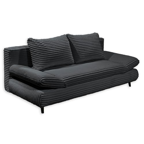 SUNNY 2 Bequemes Schlafsofa in Cord-Optik mit Bettkasten, Schwarz - Ausziehbares Sofa mit Schlaffunktion und verstellbaren Armlehnen - 212 x 76 (88) x 101 cm (B/H/T) von Stella Trading