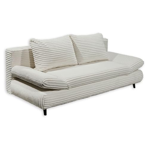 SUNNY 2 Bequemes Schlafsofa in Cord-Optik mit Bettkasten, Silber - Ausziehbares Sofa mit Schlaffunktion und verstellbaren Armlehnen - 212 x 76 (88) x 101 cm (B/H/T) von Stella Trading