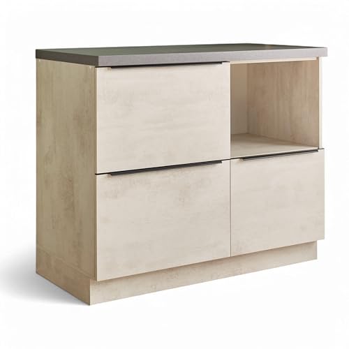 Sanibel Moderner Küchenunterschrank in Chromix Weiß, Chromix Anthrazit FSC-Zertifiziert - Geräumiger Unterschrank Küche mit viel Stauraum - 110 x 94 x 60 cm (B/H/T) von Stella Trading