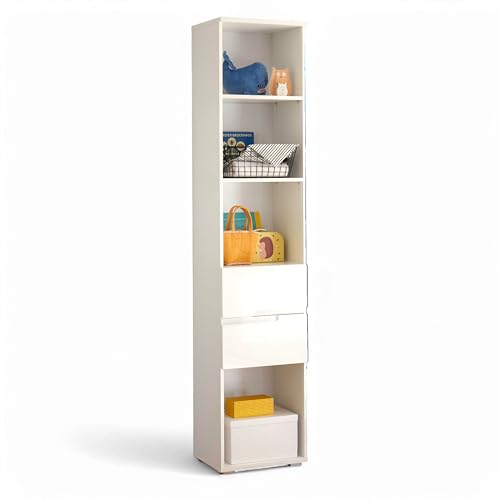 Spice Babyzimmer Standregal in Weiß Hochglanz - Modernes Regal mit viel Stauraum - 45 x 209 x 35 cm (B/H/T) von Stella Trading