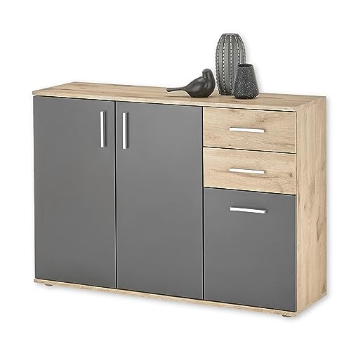 Stella Trading 1040 Sideboard in Grau, Viking Oak Optik - Moderne Kommode mit Schubladen und viel Stauraum - 120 x 84 x 35 cm (B/H/T) von Stella Trading