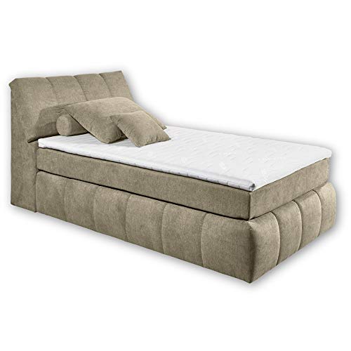 Stella Trading 2 Boxspringbett 120x200 mit Bettkasten, Sand - Bequemes Bett mit 7-Zonen-Federkern Matratze H2-H3 & Komfortschaum Topper - 121 x 110 x 235 cm (B/H/T) von Stella Trading