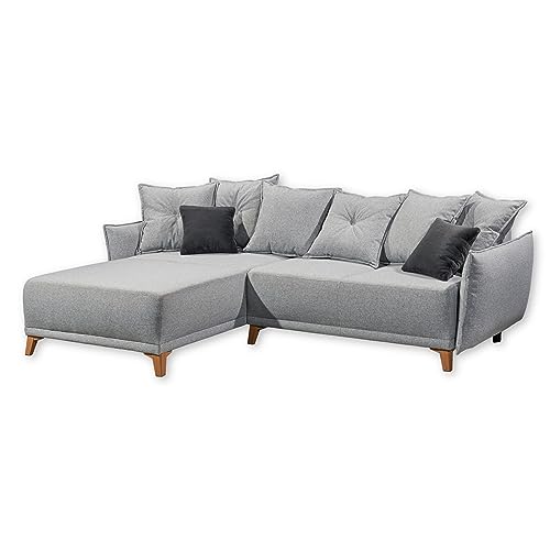 PAMPLONA Ecksofa mit Schlaffunktion, Silber / Anthrazit - Moderne Eckcouch in L-Form mit Bettkasten - 255 x 91 x 185 cm (B/H/T) von Stella Trading