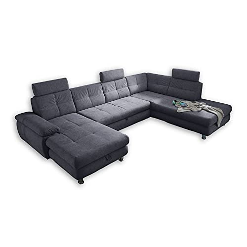 Stella Trading ALBA Wohnlandschaft in U-Form, Stoffbezug Anthrazit - Ausziehbares Sofa mit Schlaffunktion & Bettkasten - 349 x 88 x 233 cm (B/H/T) von Stella Trading