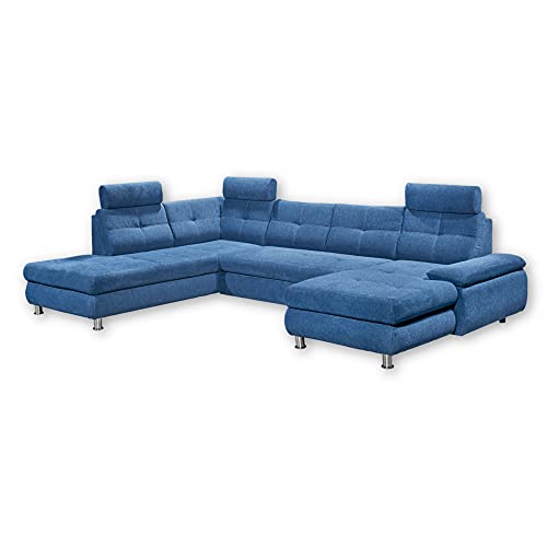 Stella Trading ALBA Wohnlandschaft in U-Form, Stoffbezug Dunkelblau - Ausziehbares Sofa mit Schlaffunktion & Bettkasten - 349 x 88 x 233 cm (B/H/T) von Stella Trading