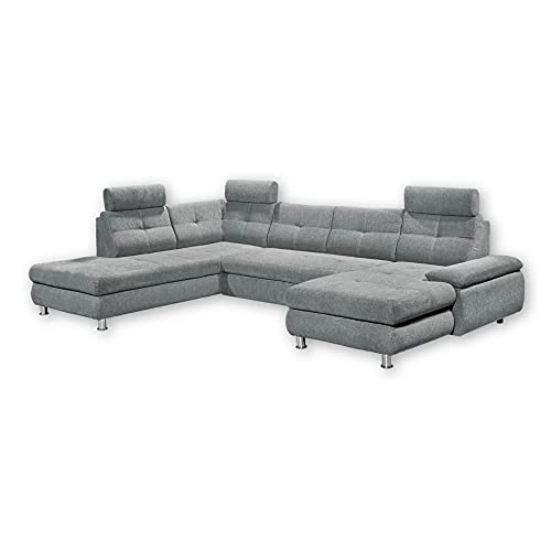 Stella Trading ALBA Wohnlandschaft in U-Form, Stoffbezug Grau 2 - Ausziehbares Sofa mit Schlaffunktion & Bettkasten - 349 x 88 x 233 cm (B/H/T) von Stella Trading