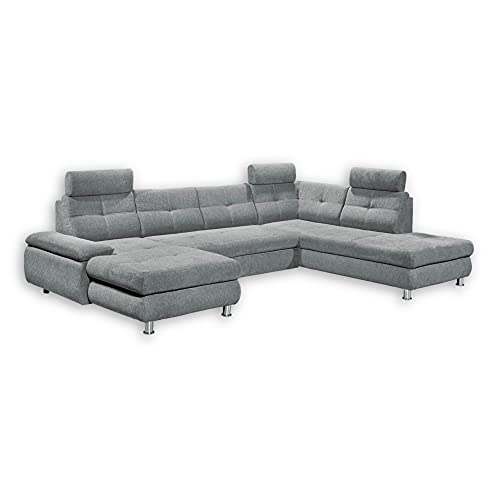 Stella Trading ALBA Wohnlandschaft in U-Form, Stoffbezug Grau 2 - Ausziehbares Sofa mit Schlaffunktion & Bettkasten - 349 x 88 x 233 cm (B/H/T) von Stella Trading