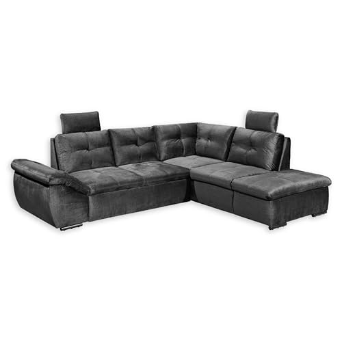 ALIJA Ecksofa mit Schlaffunktion in Schwarz - Moderne Eckcouch mit Bettkasten und verstellbaren Armlehnen - 265 x 84 (107) x 217 cm (B/H/T) von Stella Trading