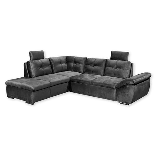 ALIJA Ecksofa mit Schlaffunktion in Schwarz - Moderne Eckcouch mit Bettkasten und verstellbaren Armlehnen - 265 x 84 (107) x 217 cm (B/H/T) von Stella Trading