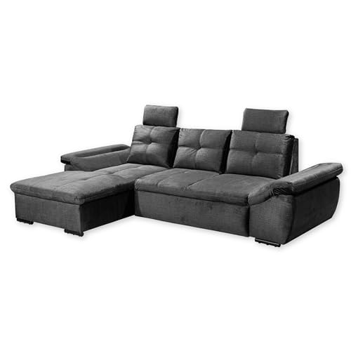 ALIJA Ecksofa mit Schlaffunktion in Schwarz - Moderne Eckcouch mit Bettkasten und verstellbaren Armlehnen - 275 x 84 (107) x 170 cm (B/H/T) von Stella Trading