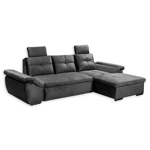 ALIJA Ecksofa mit Schlaffunktion in Schwarz - Moderne Eckcouch mit Bettkasten und verstellbaren Armlehnen - 275 x 84 (107) x 170 cm (B/H/T) von Stella Trading
