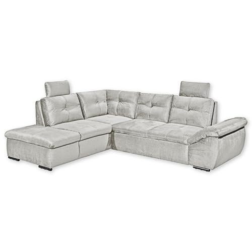 Stella Trading ALIJA Ecksofa mit Schlaffunktion in Silber - Moderne Eckcouch mit Bettkasten und verstellbaren Armlehnen - 265 x 84 (107) x 217 cm (B/H/T) von Stella Trading